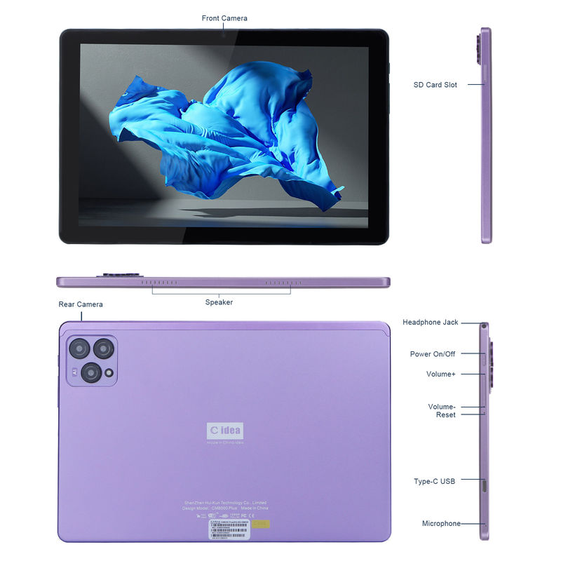 C Idea 10 дюймовый Android 12 Tablet 8 ГБ оперативной памяти 256 ГБ ROM Модель CM8000PLUS Фиолетовая