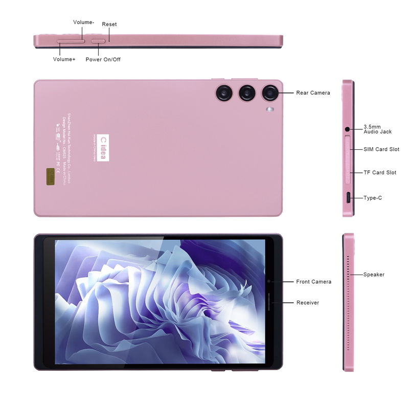 C Idea Android 12 Tablet 6GB RAM 128GB ROM с SIM 7 дюймовый планшетный ПК для студентов CM525 Розовый