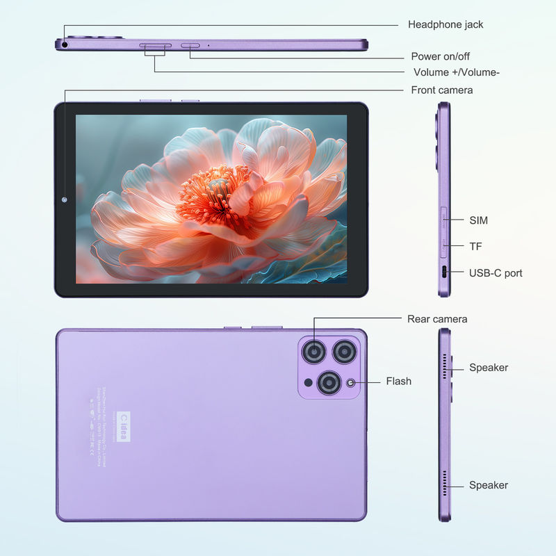 C Idea 9 дюймовый Android 12 Tablet 8 ГБ оперативной памяти 512 ГБ ROM 5MP+8MP Dual Camera WIFI Tablet с SIM-картой CM915 (фиолетовый)