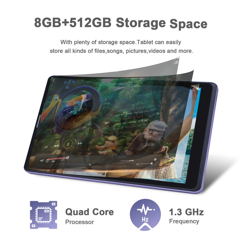 C Idea 8 дюймовый Android Tablet Pc Производитель с Android 12 Quad Core 8GB+512GB Хранение IPS HD Дисплей CM835 ((фиолетовый)