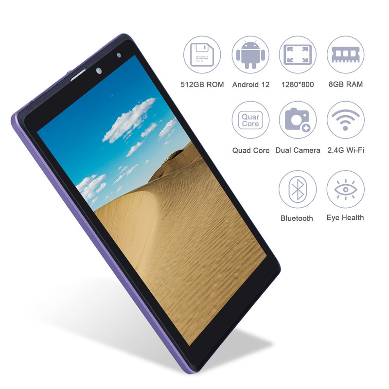 C Idea 8 дюймовый Android Tablet Pc Производитель с Android 12 Quad Core 8GB+512GB Хранение IPS HD Дисплей CM835 ((фиолетовый)