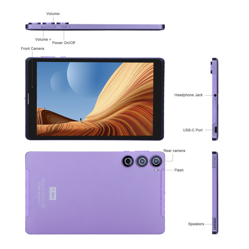 C Idea 8 дюймовый Android Tablet Pc Производитель с Android 12 Quad Core 8GB+512GB Хранение IPS HD Дисплей CM835 ((фиолетовый)