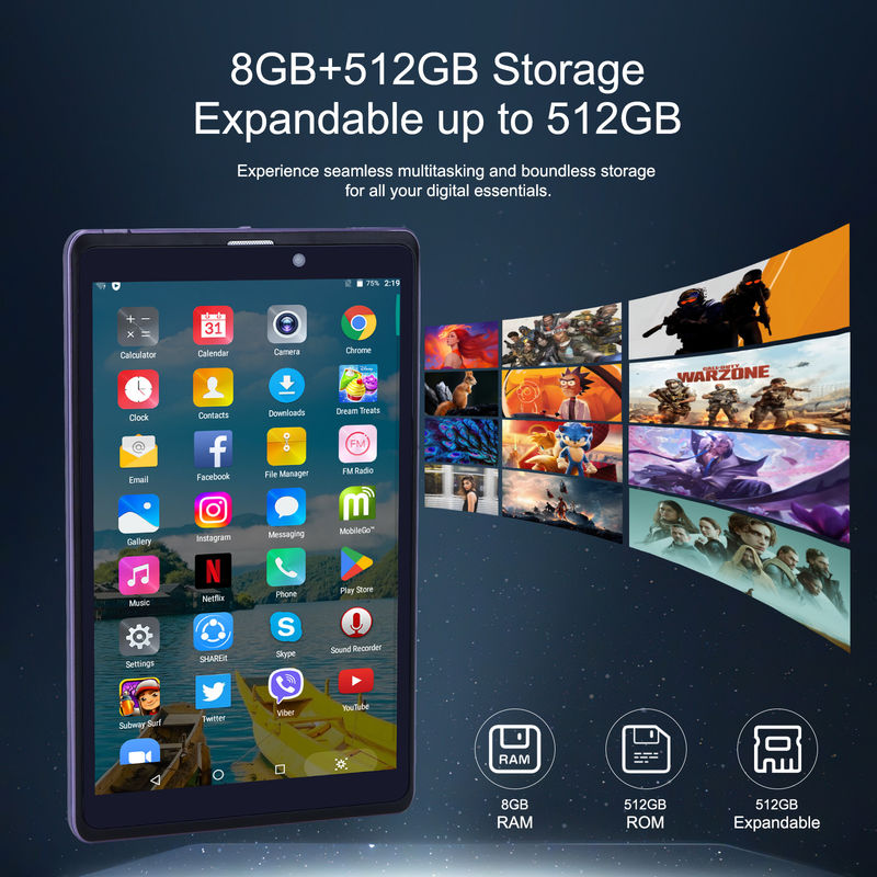 C Idea Portable 8 In Android Tablet PC 8 ГБ оперативной памяти 512 ГБ Android 12 Tablet IPS HD Дисплей четырехъядерный CM818-фиолетовый