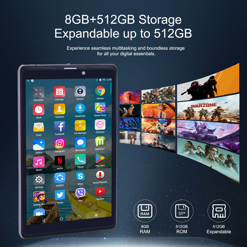 C Idea 8 дюймовый Android 12 Tablet 8000mAh Батарея 5+8MP Камера 8 ГБ ОЗУ 512 ГБ РОМ для обучения Учеба CM818-розовый