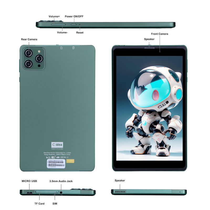 C idea Портативный 8-дюймовый Android планшетный ПК с Android 12 Quad Core CPU 8GB RAM 512GB Хранение IPS HD Дисплей CM818-Зелёный