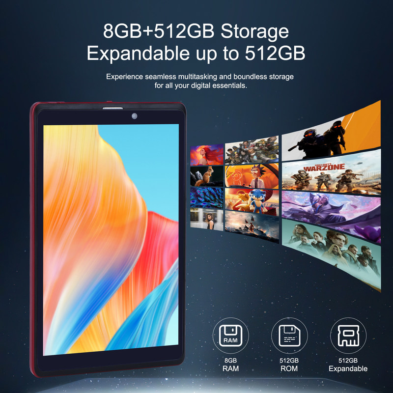 C Idea 8 дюймовый Android 12 Tablet 8GB RAM 512GB ROM 8000mAh Батарея 5+8MP Камера для подростков с поддержкой SIM-карты CM818-красный