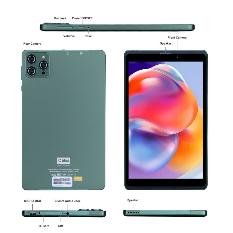 C идея 8 дюймовый Android планшетный ПК с Android 12 ОС Quad Core CPU 8 ГБ оперативной памяти 512 ГБ хранилище IPS HD дисплей CM818-Зелёный