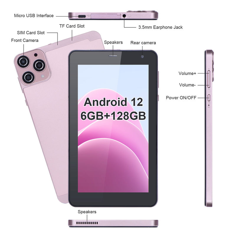 C идея 7 дюймовые Android смарт планшеты 6+128GB Quad Core WiFi планшет HD сенсорный экран для подростков CM515 ((Розовый)