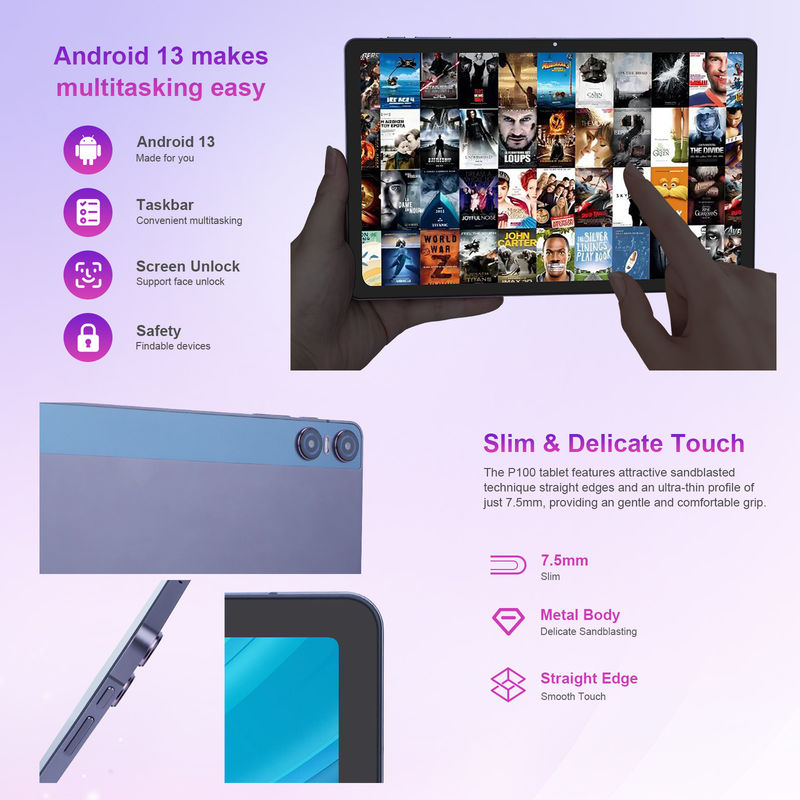 C идея Android 13 Двойная камера 5MP+13MP с 1200*2000 2K экраном 11 дюймовый планшетный ПК P100