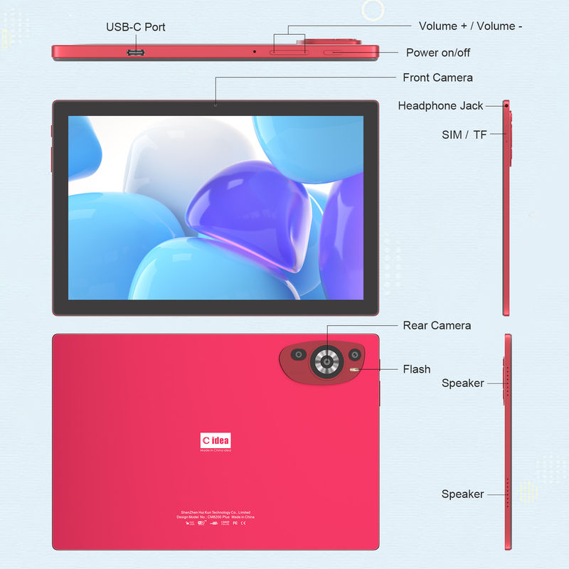 C Idea 10,1 дюйма Android 14 Smart Tablet Pc с поддержкой SIM для подростков CM8200Plus красный