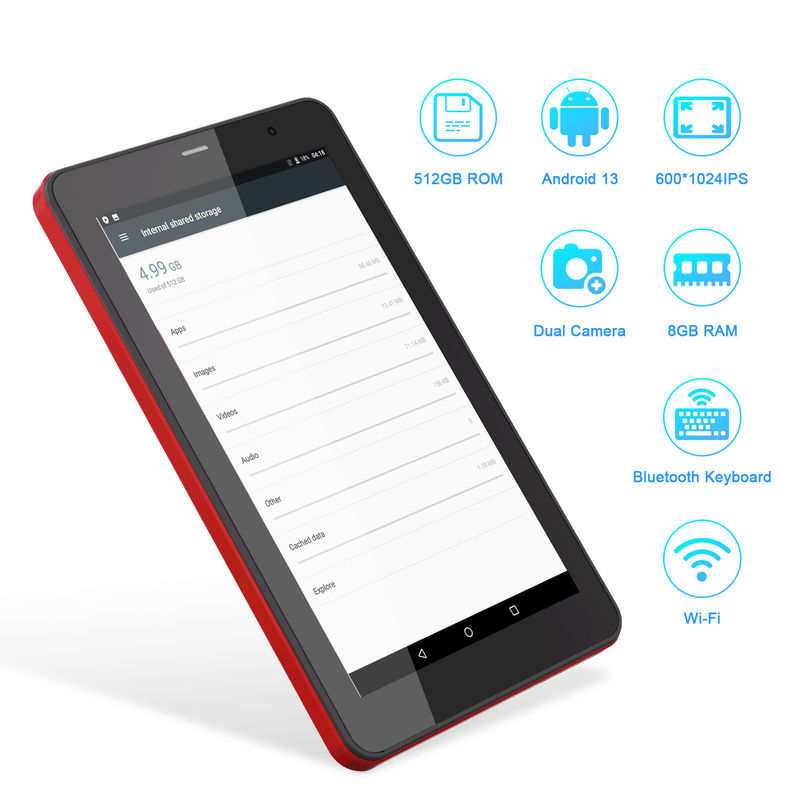 C Idea 7 дюймовый планшет Android 13, двойные камеры, поддержка Sim, планшеты с сенсорным экраном для студентов   CM518pro Красный