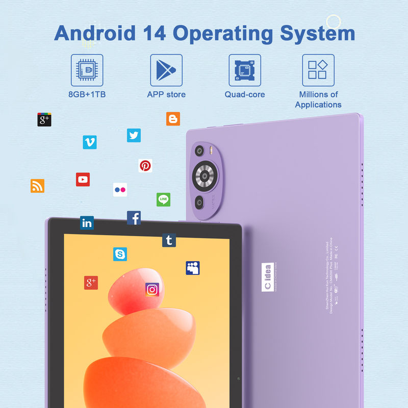 C Idea 10 дюймов Android 14 Образовательный планшет 512 ГБ для студентов с поддержкой SIM CM8200Plus Фиолетовый