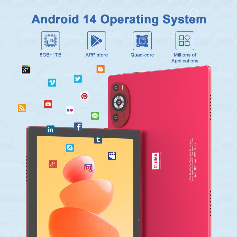 C Idea 10,1 дюйма Android 14 Smart Tablet Pc с поддержкой двойной SIM CM8200Plus красный