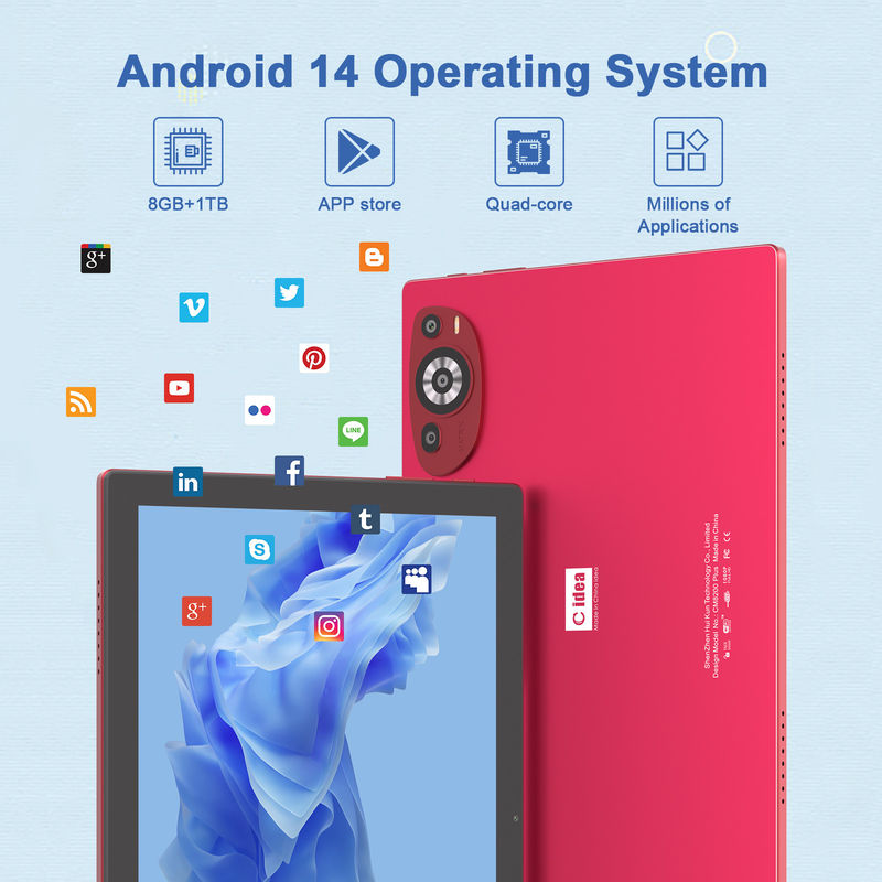C Idea 10,1 дюйма Android 14 Smart Tablet Pc с двойной SIM-картой и ручкой CM8200Plus красный
