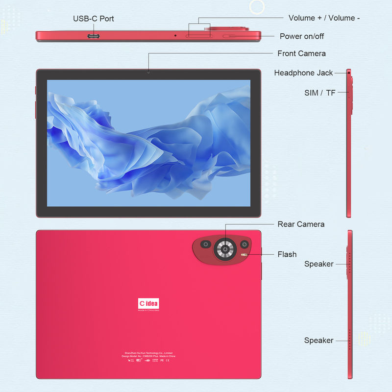 C Idea 10,1 дюйма Android 14 Smart Tablet Pc с двойной SIM-картой и ручкой CM8200Plus красный