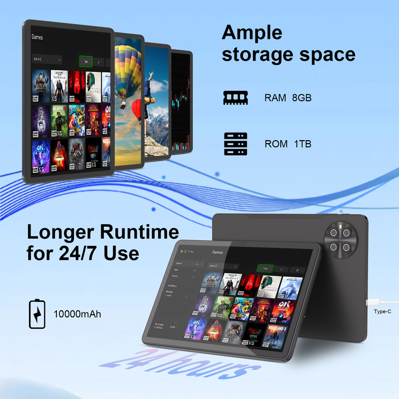 C Idea 10,1 дюйма Android 15 Tablet 8 ГБ оперативной памяти 1 ТБ ROM Модель CM8800plus Черный