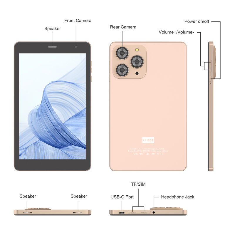 C идея 8 дюймовый Wifi планшет с 8+512 ГБ хранилища Quad Core процессор 800x1280 IPS сенсорный экран золотой CM817 Pro
