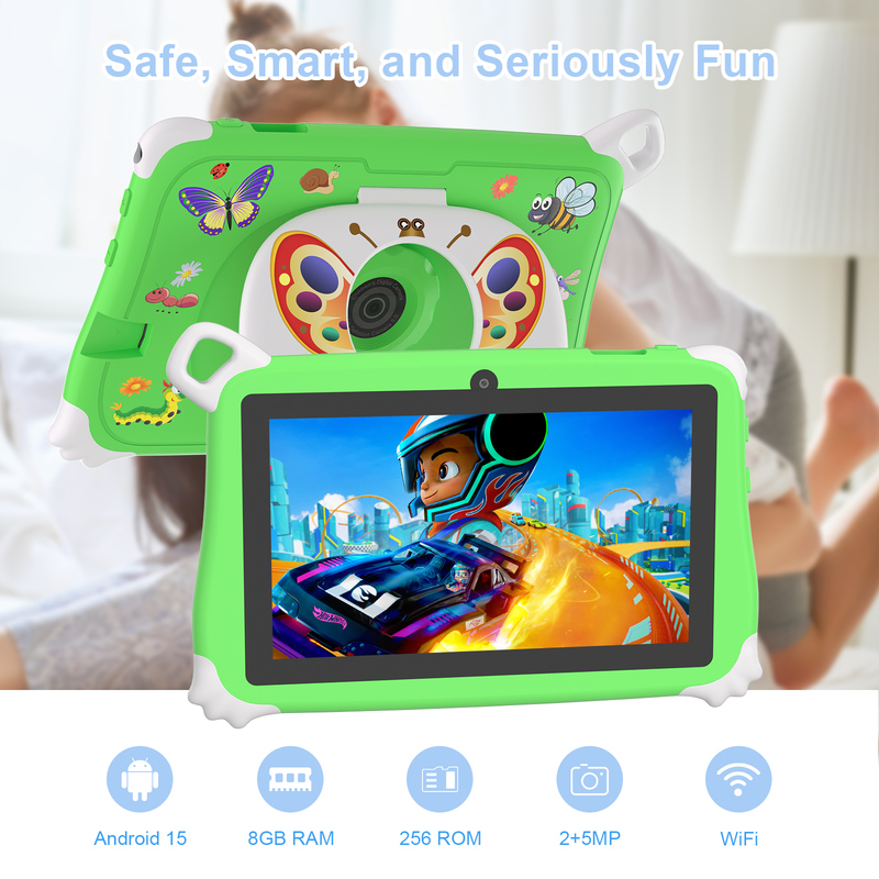 Детский планшет C Idea Android 15 Kids Tablet 8+256 ГБ, обучающий планшет Kidspad с дружественным приложением CM86, зеленый