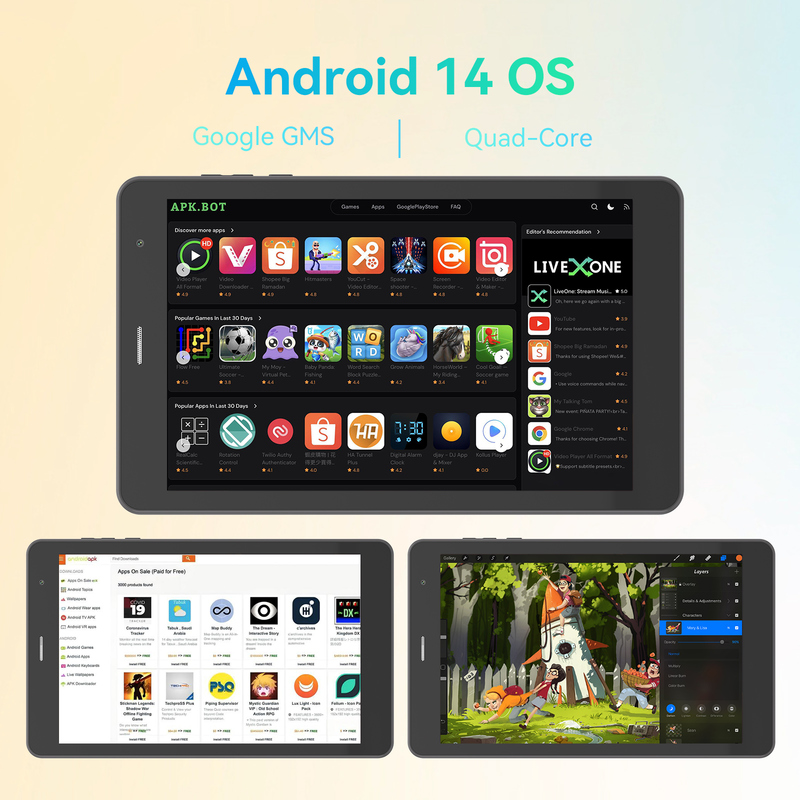 C Idea Youth 8 Inch Tablet Android 15 с черным световым экраном, Wi-Fi,8GB +512GB, 800*1280 IPS incell CM828