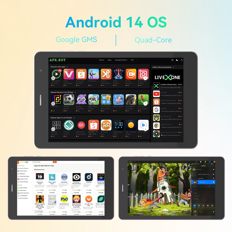 Планшет C idea Youth Silver 8 дюймов, Android 15, с слотом для карт памяти TF, Wi-Fi, 8 ГБ + 512 ГБ, IPS incell 800*1280, CM828