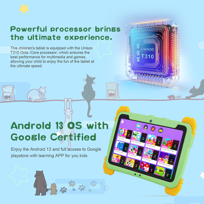 C Idea Kids Tab 10,1 дюйма Android 13 Tablet для детей 4 ГБ оперативной памяти 64 ГБ ROM для защиты глаз сенсорный экран для детей 3-8 лет