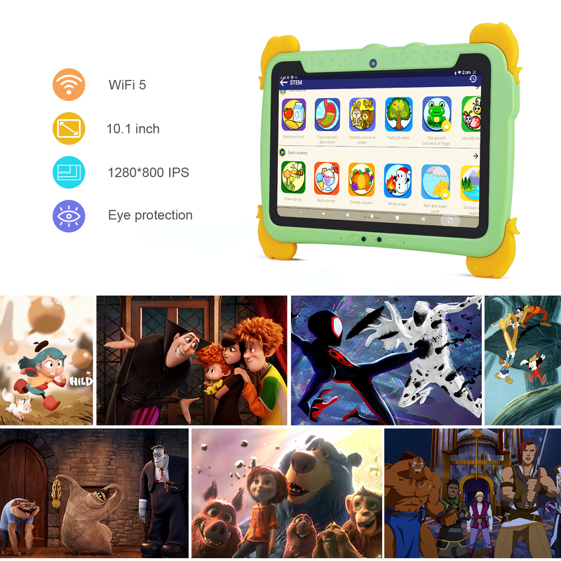 C Idea Kids Tab 10,1 дюйма Android 13 Tablet для детей 4 ГБ оперативной памяти 64 ГБ ROM для защиты глаз сенсорный экран для детей 3-8 лет